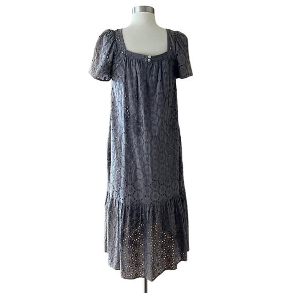 CLAUDE TULUM Taupe Eyelet Midi Dress Taupe Short Sleeves Square Neck Small NEW - Picture 12 of 12